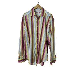 Robert Graham Flip Cuff Contrast Collar Dress Shirt Men’s 2XL Classic Fit Dressy